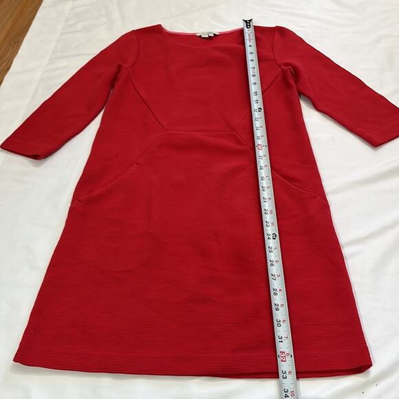 Boden Women’s Small Petite Dress Red Ribbed 3/4 Sleeve Pocket A-Line Solid Mini - Picture 8 of 8